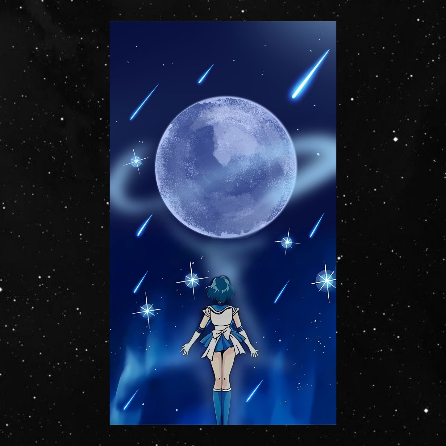 Bright and vibrant Sailor Mercury Neon Wall Light Art perfect for anime fans' rooms