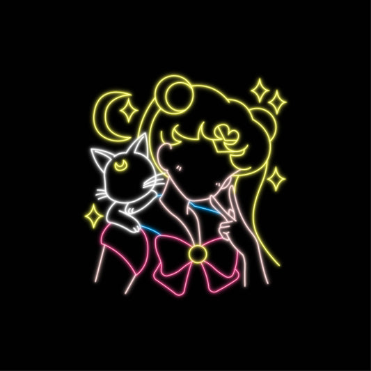 Sailor Moon and Luna Cat Neon Light - Sailor Moon Inspired Decor