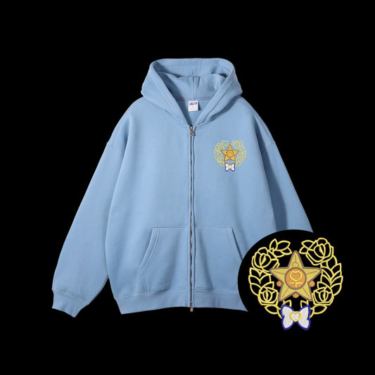 Sailor Venus Emblem Embroidered Zip-Up Hoodie - Front View