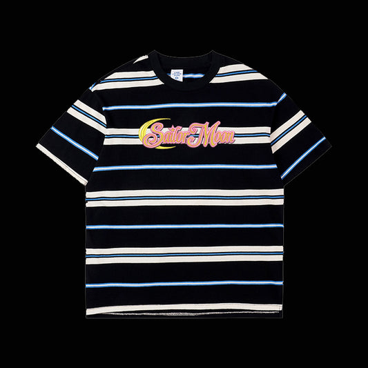 Sailor Moon Embroidered Striped Short-Sleeve